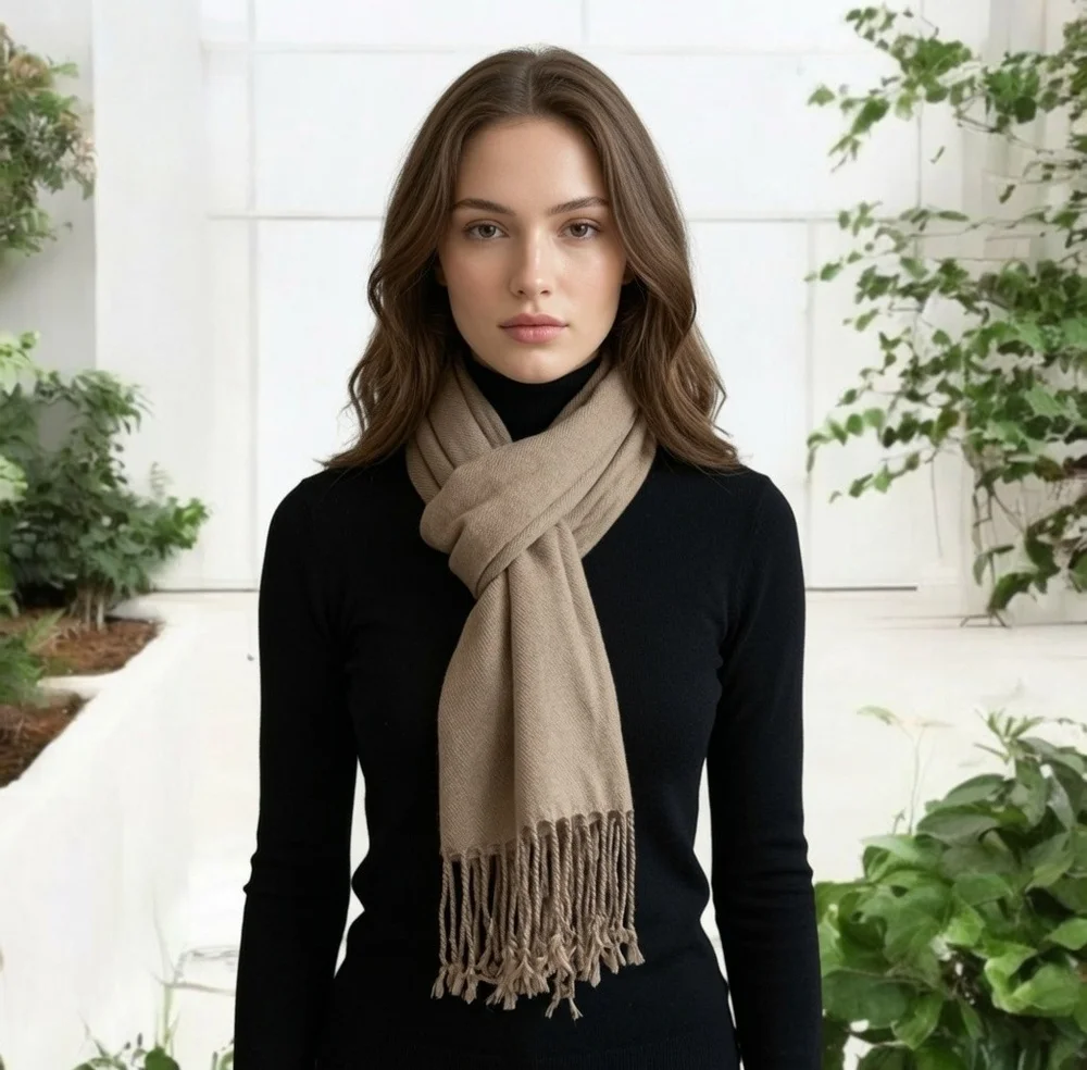 Grey Pashmina Scarf with Fringe 72